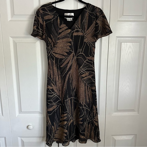Vintage Sheri Martin Dress Womens 6 Black Gold Midi Elegant Romantic Whimsigoth - Picture 1 of 7